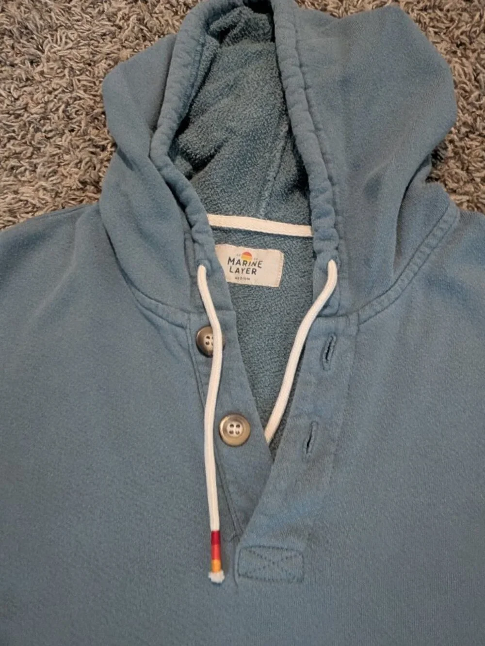 Marine Layer Men's Henley Style Terry Cloth Lined Hoodie - Medium - Blue